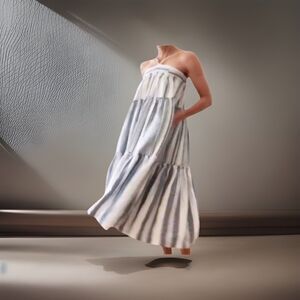 J.Crew Chambray  Dress In Stripe Halter Pockets Adjustable Straps Size L NWT